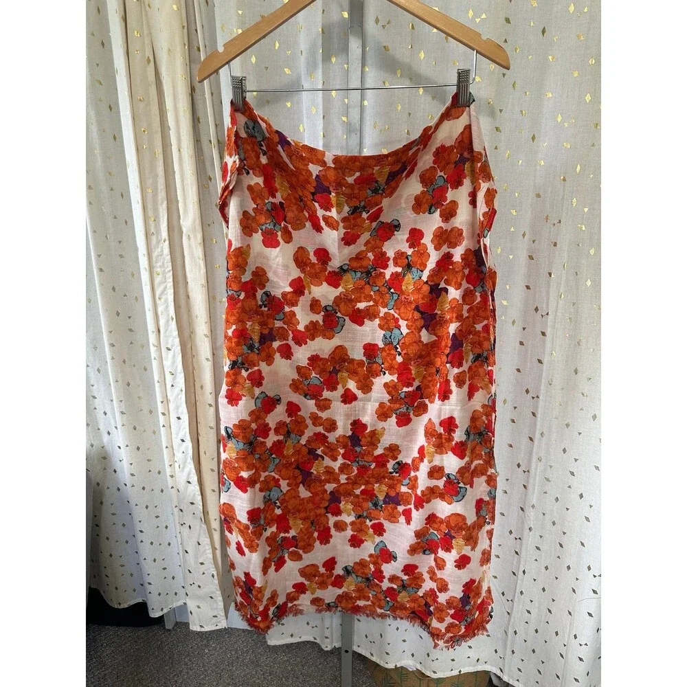 Stunning Unbranded Asian Inspired Watercolor Floral Fray Ends Scarf One Size